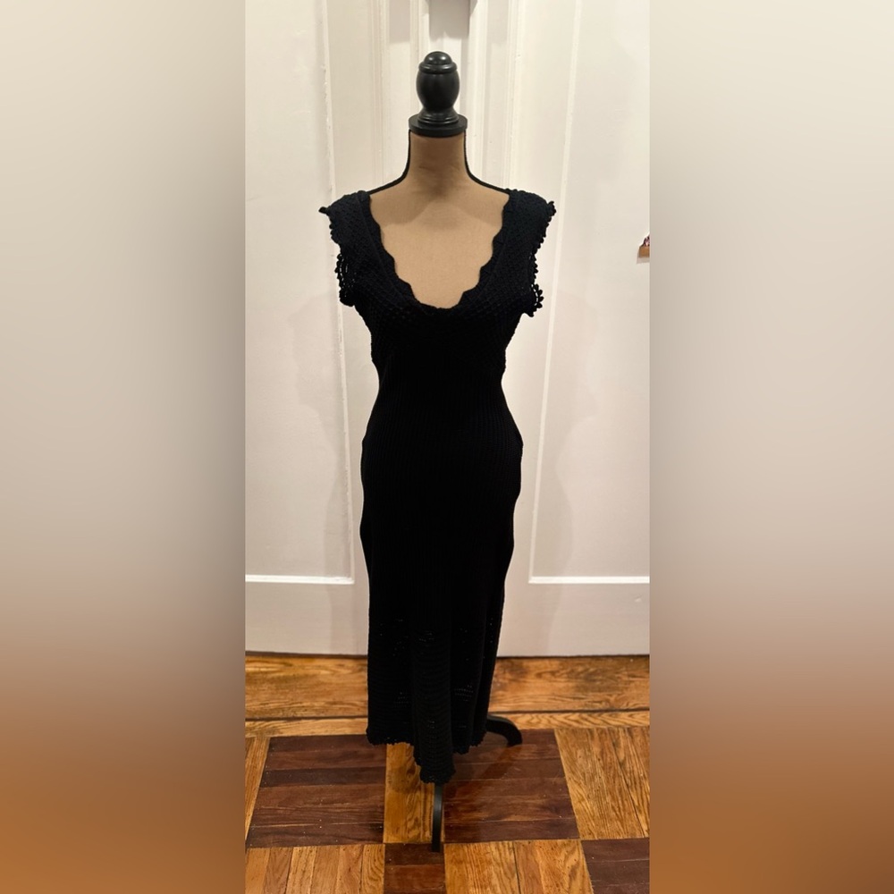 PAIGE Black Scalloped Midi Dress